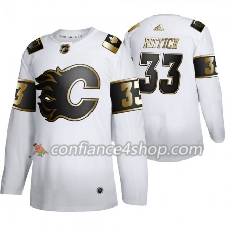 Adidas Maillot de Hockey Calgary Flames David Rittich 33 Adidas 2019-20 Golden Edition Blanc Authentic - Homme
